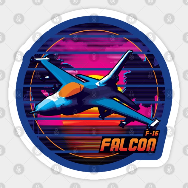 Neon Retro F-16 Falcon Sticker by patrickkingart